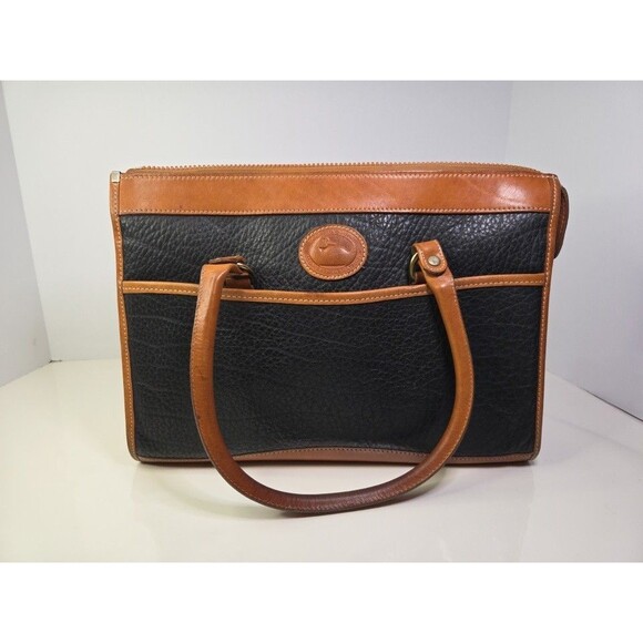 Vintage Dooney & Bourke Black Pebbled Leather Tote | Weathered Trim Project Bag - Picture 1 of 11